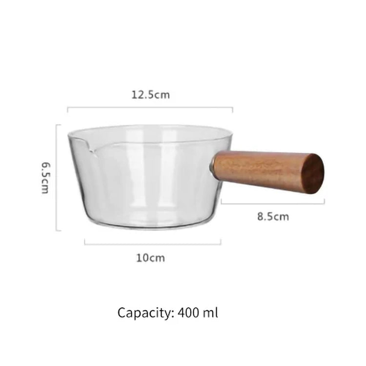 400Ml/600Ml Glass Pot with Wooden Handle Transparent Cooking Heating Milk Soup Noodles Household Kitchen Cookware Clay Stockpot